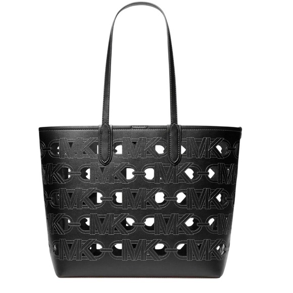 Michael Kors Eliza Open Tote Bag with Transparencies Color  Michael Kors Eliza Large EW‎ Open Tote Black Leather Cutout Logo Bag 30S4SZAT7P